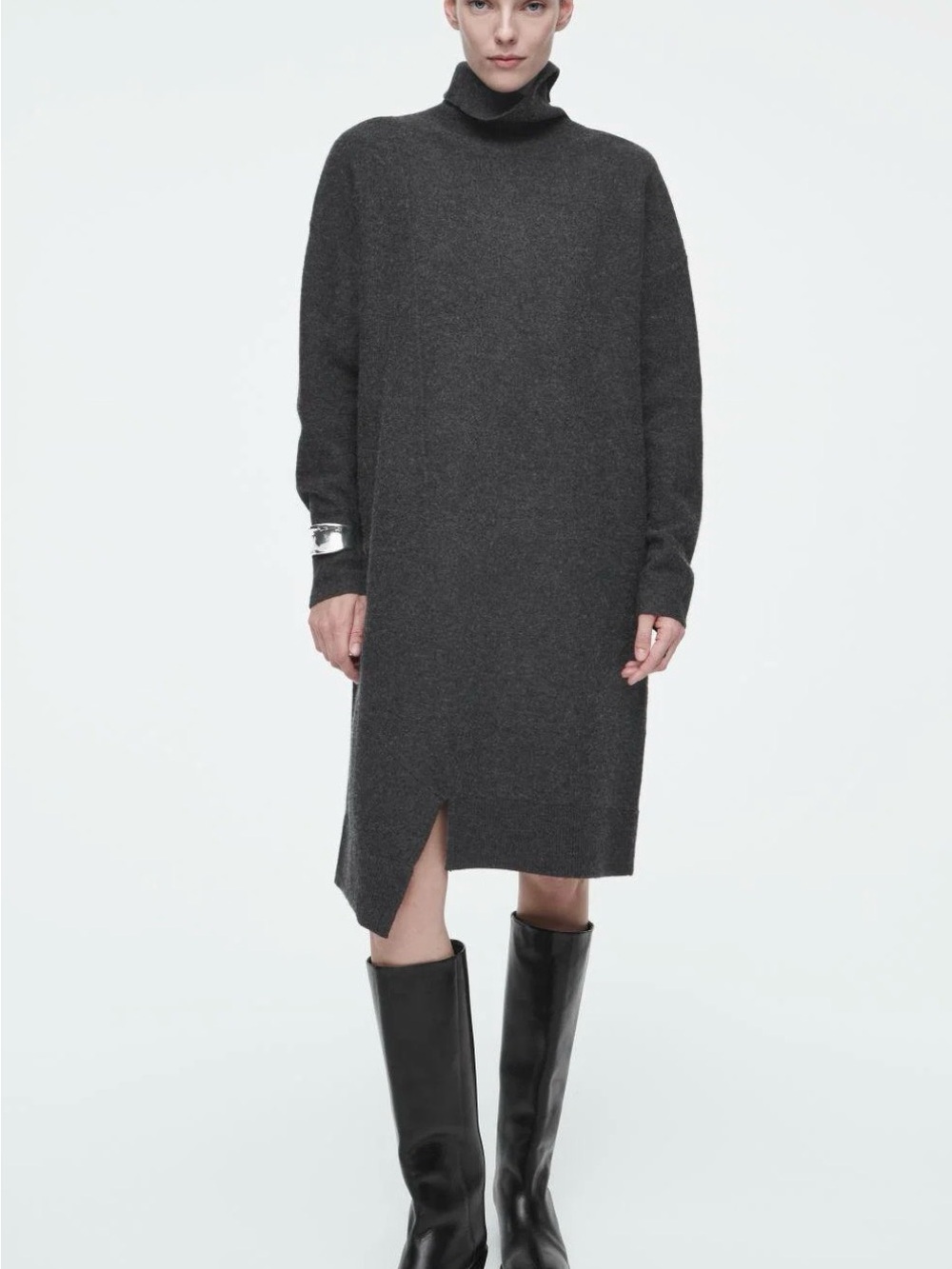 COS Charcoal Gray Turtleneck Wool Knit Dress - Long Sleeve
